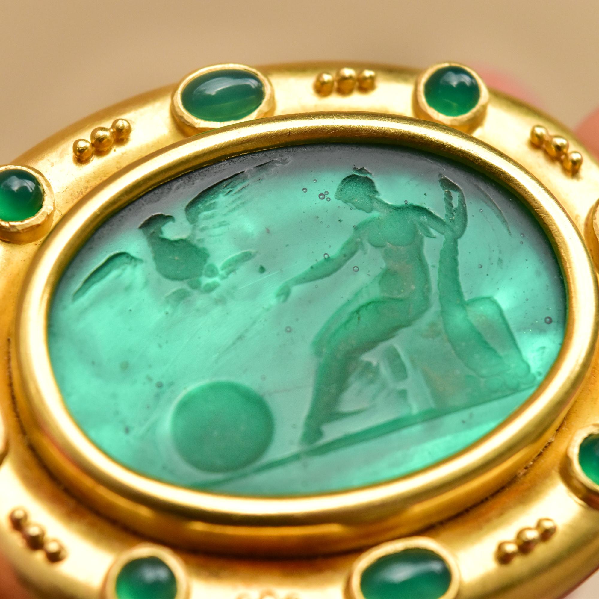 Etruscan Revival Elizabeth Locke 18k Venetian Glass Intaglio Brooch Pendant For Sale
