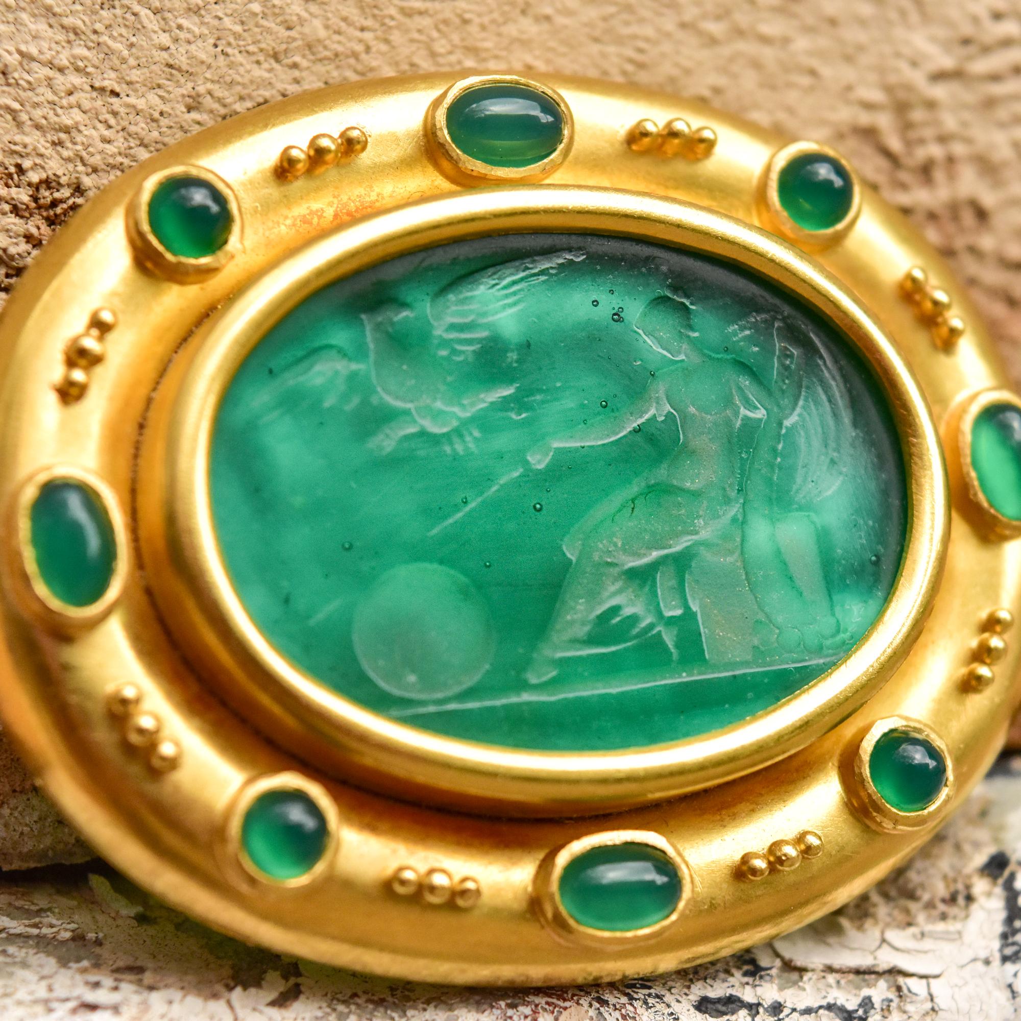 Women's or Men's Elizabeth Locke 18k Venetian Glass Intaglio Brooch Pendant For Sale