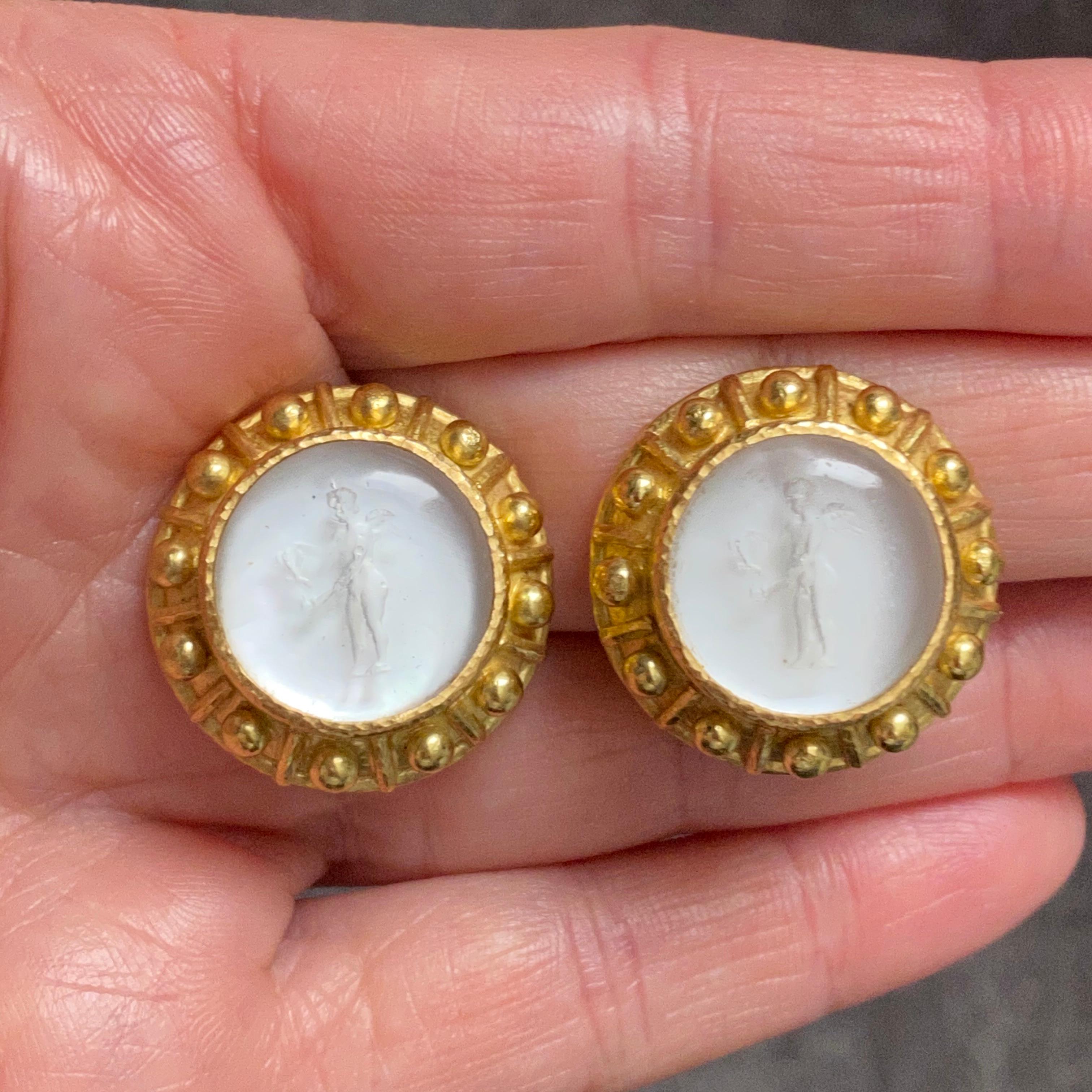 Women's or Men's Elizabeth Locke 18 Karat Venetian Intaglio Earrings For Sale