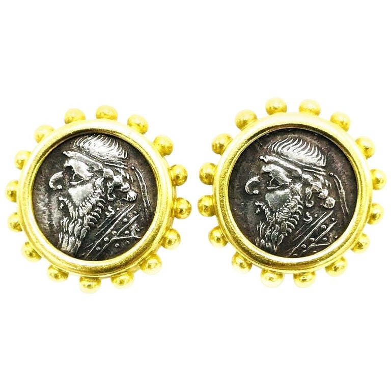 Elizabeth Locke 18 Karat Yellow Gold Ancient Coin Earrings For Sale