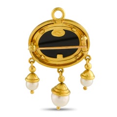 Elizabeth Locke 18K Yellow Gold and Pearl Intaglio Medusa Brooch