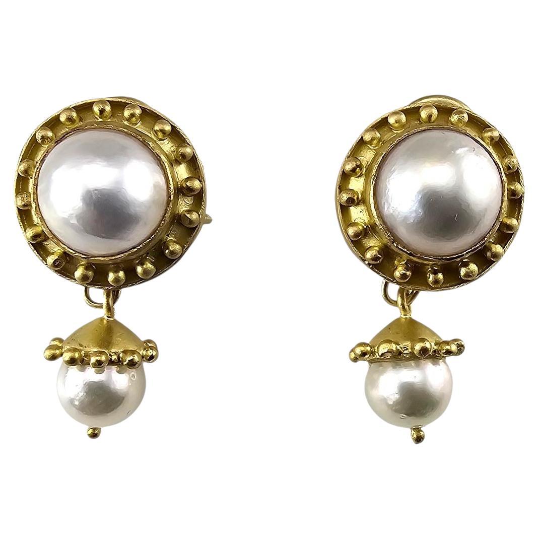 Elizabeth Locke Pendientes de gota desmontables de oro amarillo de 18 quilates y perla #24588