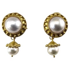 Elizabeth Locke 18K Yellow Gold and Pearl Removable Drop Earrings #24588