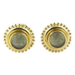 Elizabeth Locke 18K Yellow Gold Green Venetian Glass Intaglio Sunburst Earrings