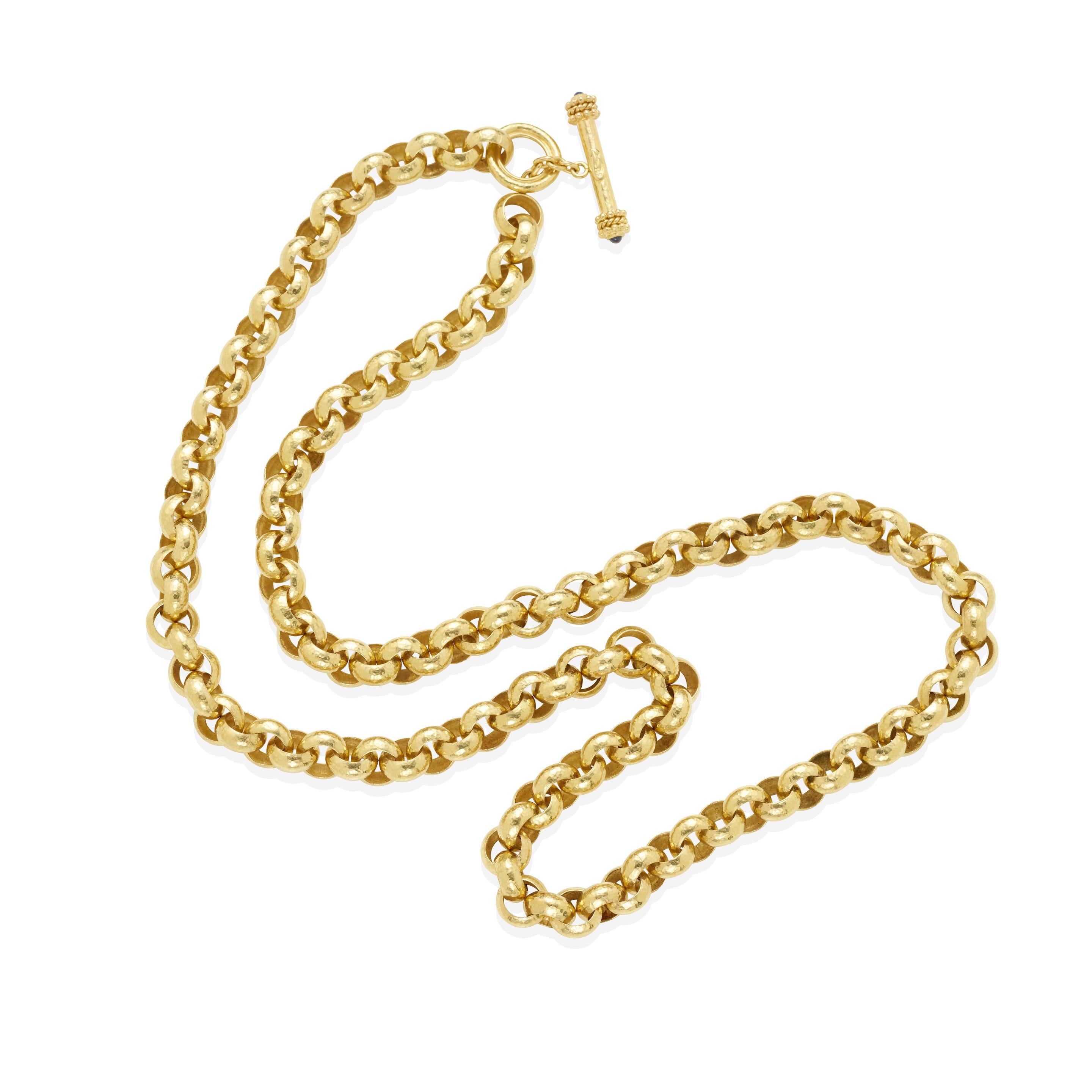Taille cabochon Elizabeth Locke Collier en or jaune 18k Hammered Heavy Link Chain 32
