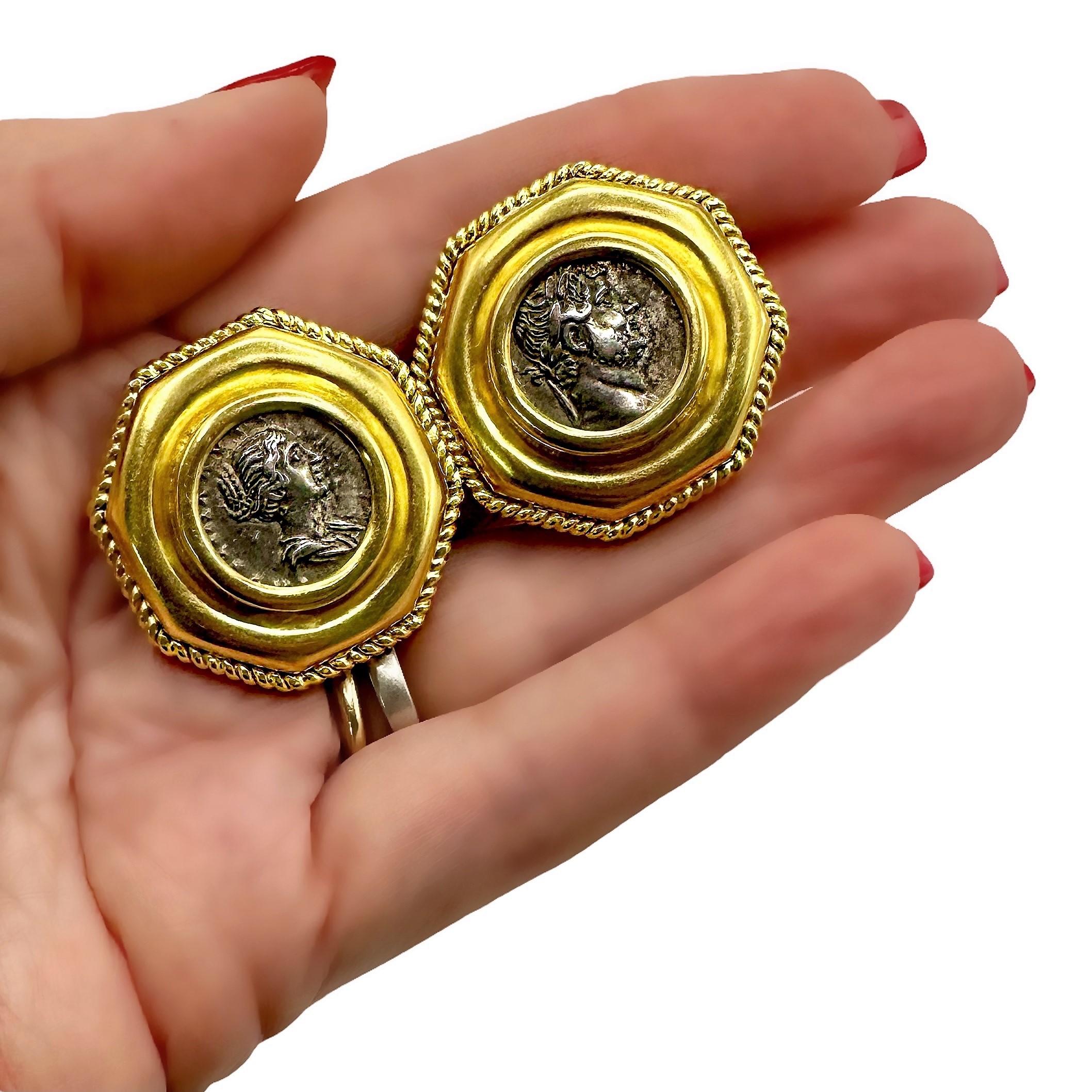 Elizabeth Locke 18K Yellow Gold Octagonal Earrings with Ancient Roman Coins For Sale 4