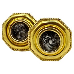 Elizabeth Locke 18K Yellow Gold Octagonal Earrings with Ancient Roman Coins