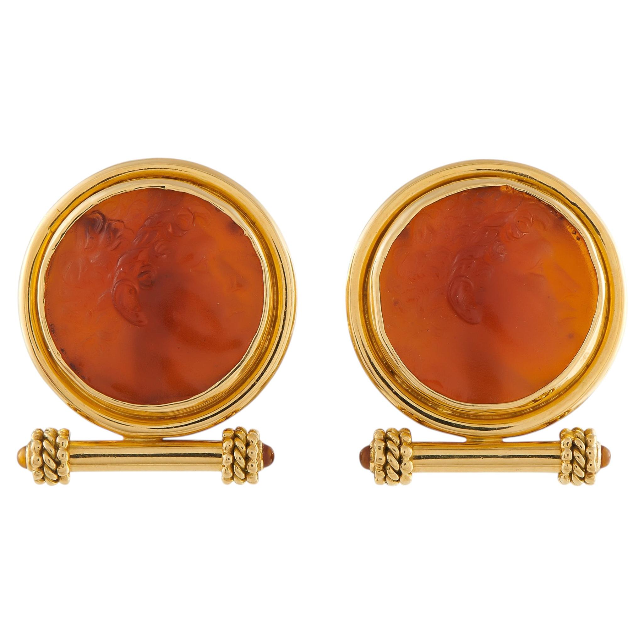 Boucles d'oreilles à pince en or jaune 18K et verre vénitien EL06-042326