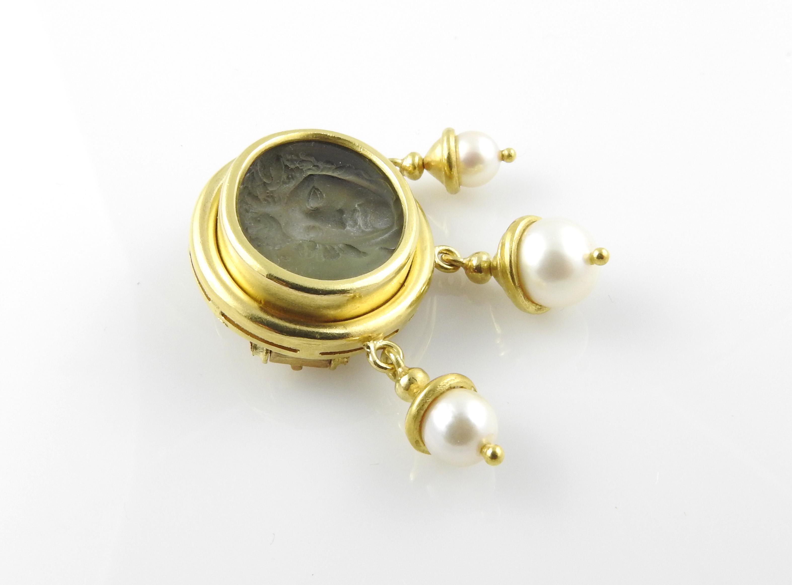 Bead Elizabeth Locke 18 Karat Gold Venetian Glass Pearl Intaglio Brooch Pendant