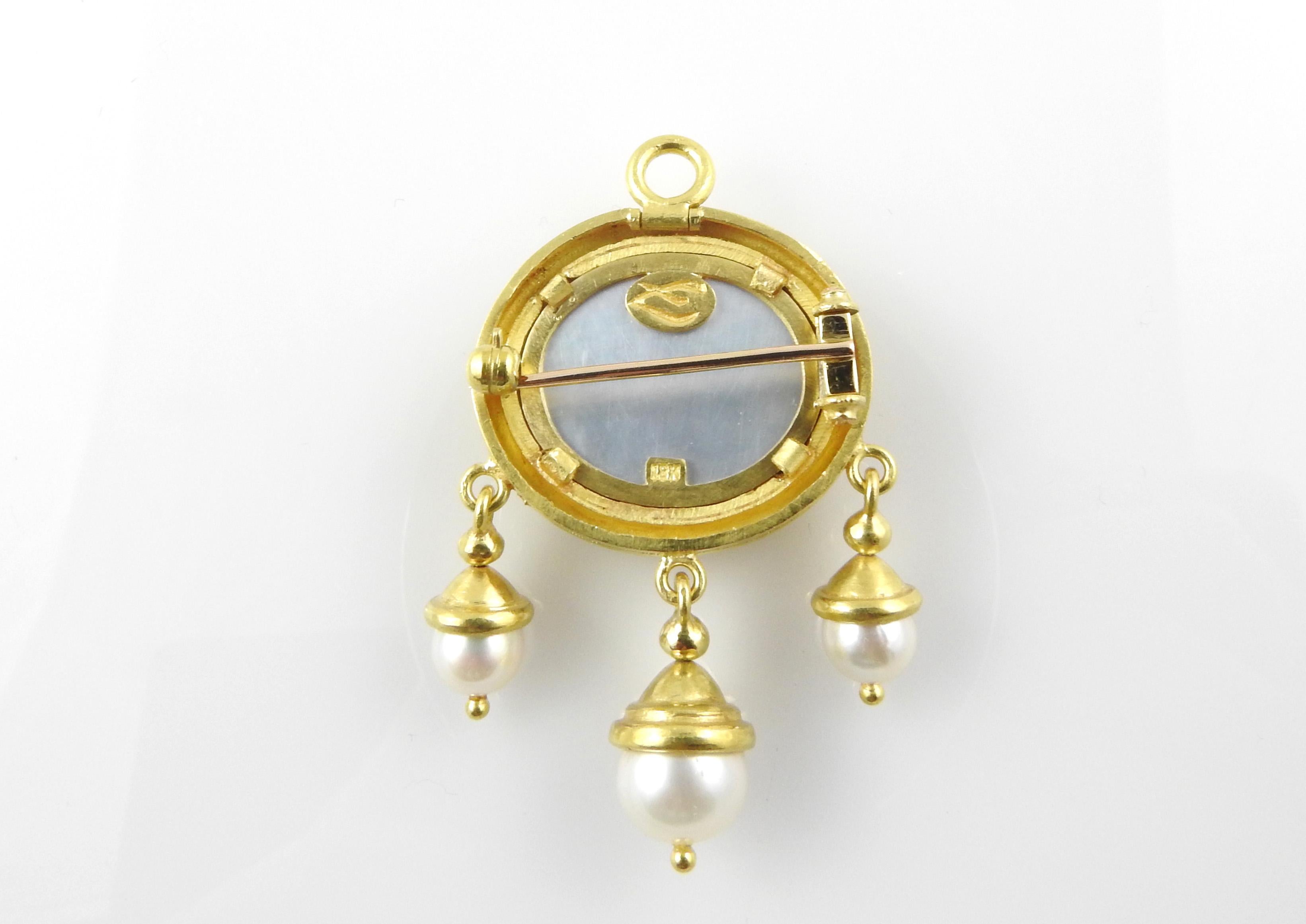 Women's Elizabeth Locke 18 Karat Gold Venetian Glass Pearl Intaglio Brooch Pendant