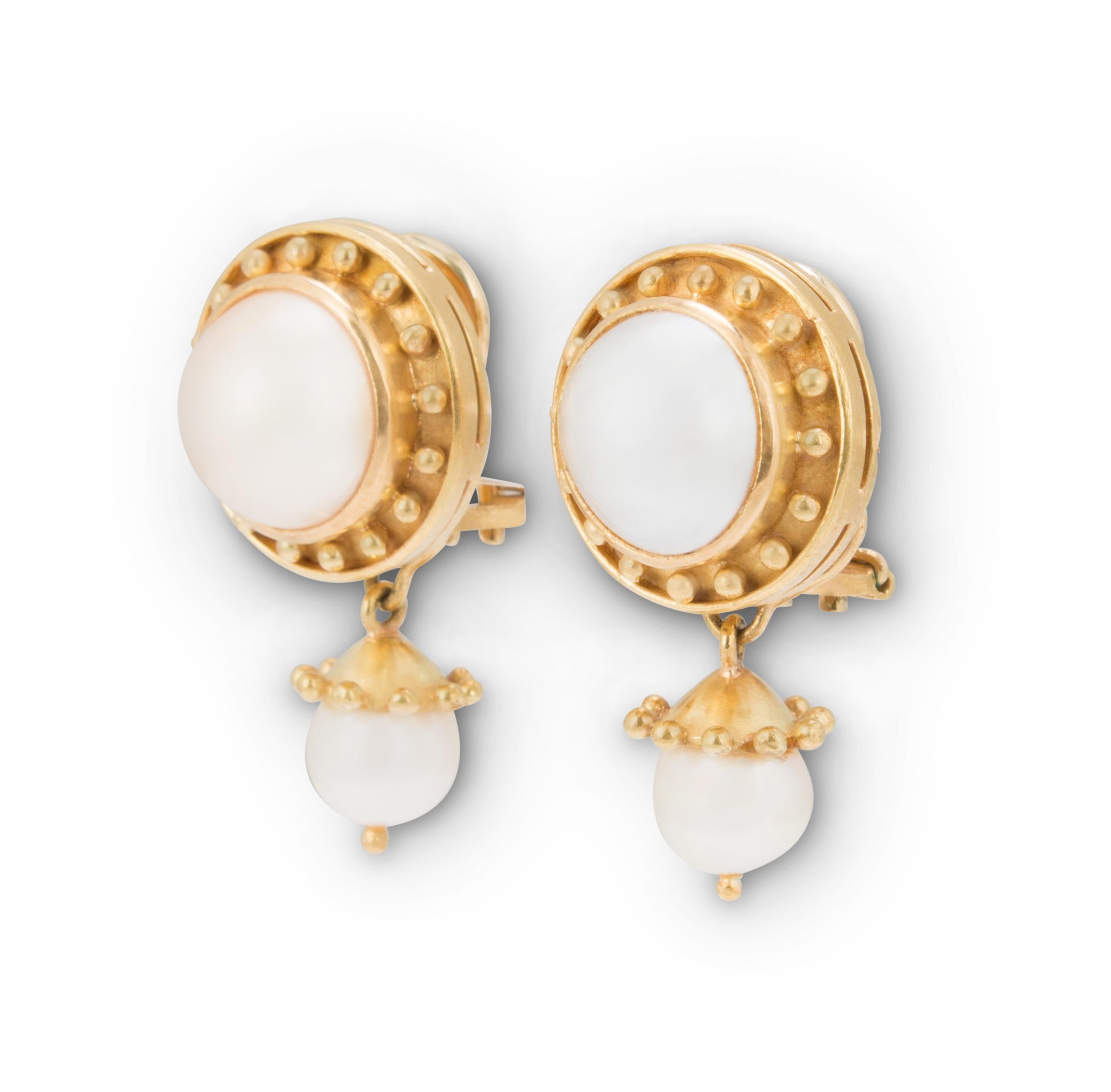 Elizabeth Locke 18 Karat Yellow Gold Pearl Earrings 1