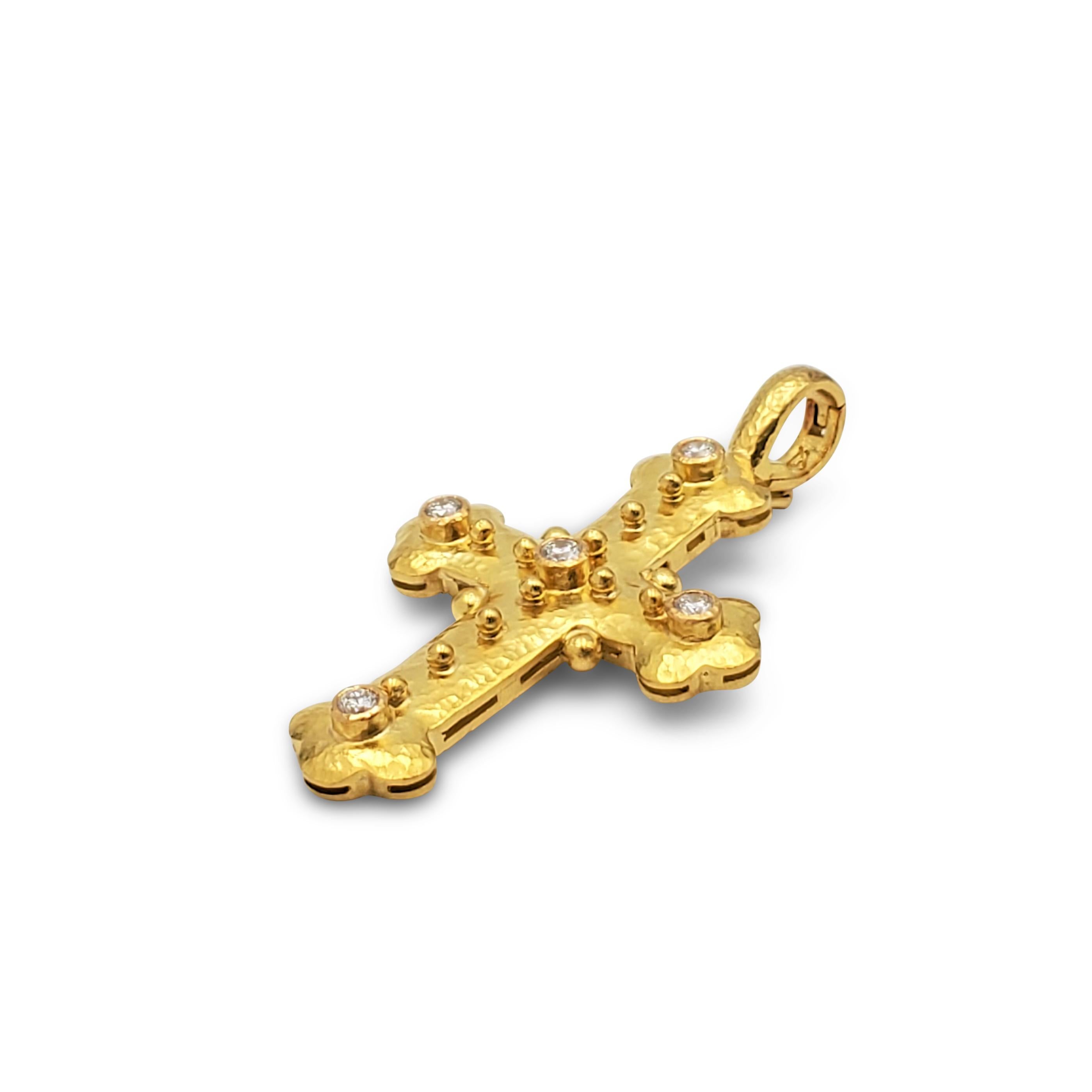 Round Cut Elizabeth Locke 19 Karat Gold and Diamond Cross Pendant