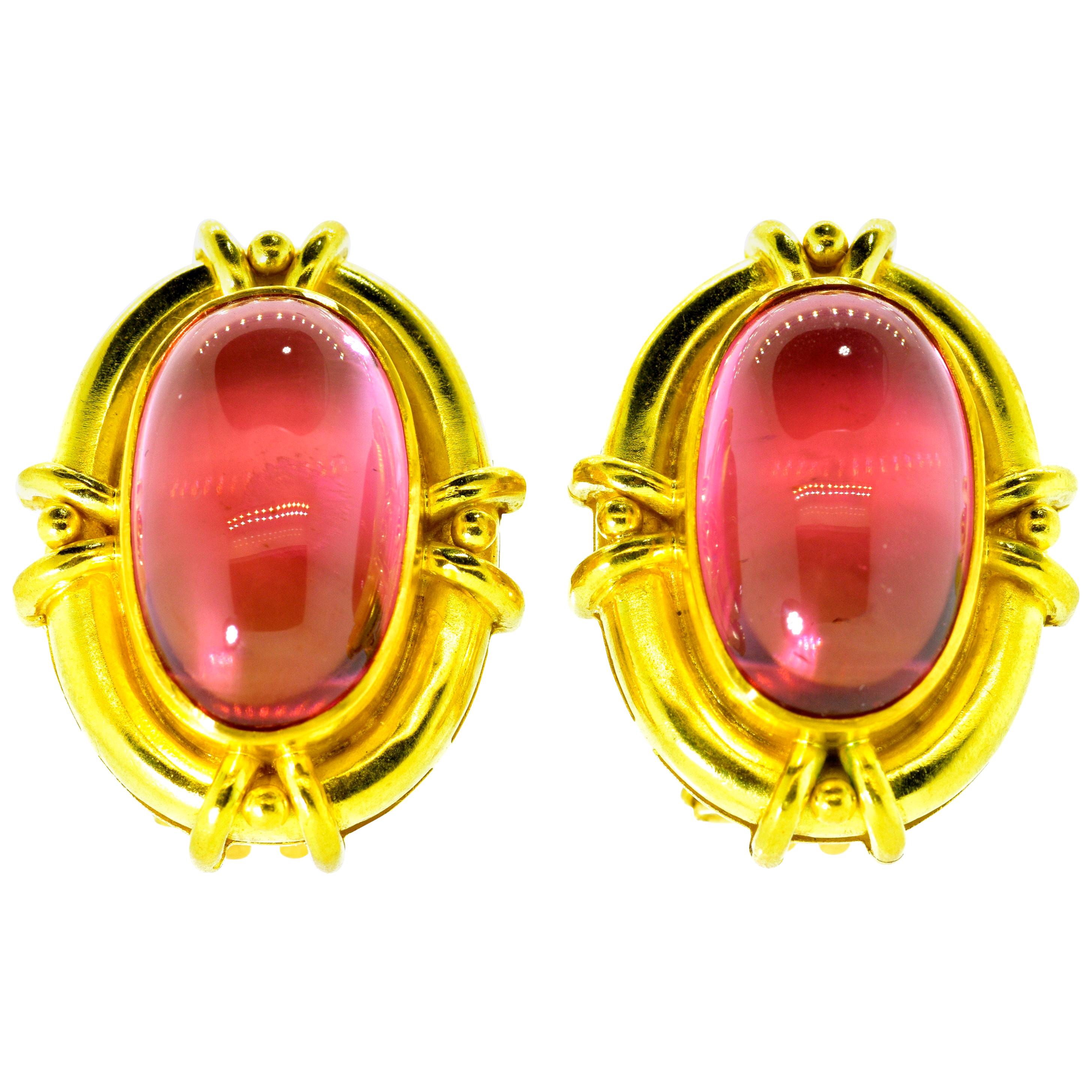 Elizabeth Locke 19 Karat Gold and Fine Bright Pink Tourmaline Earrings