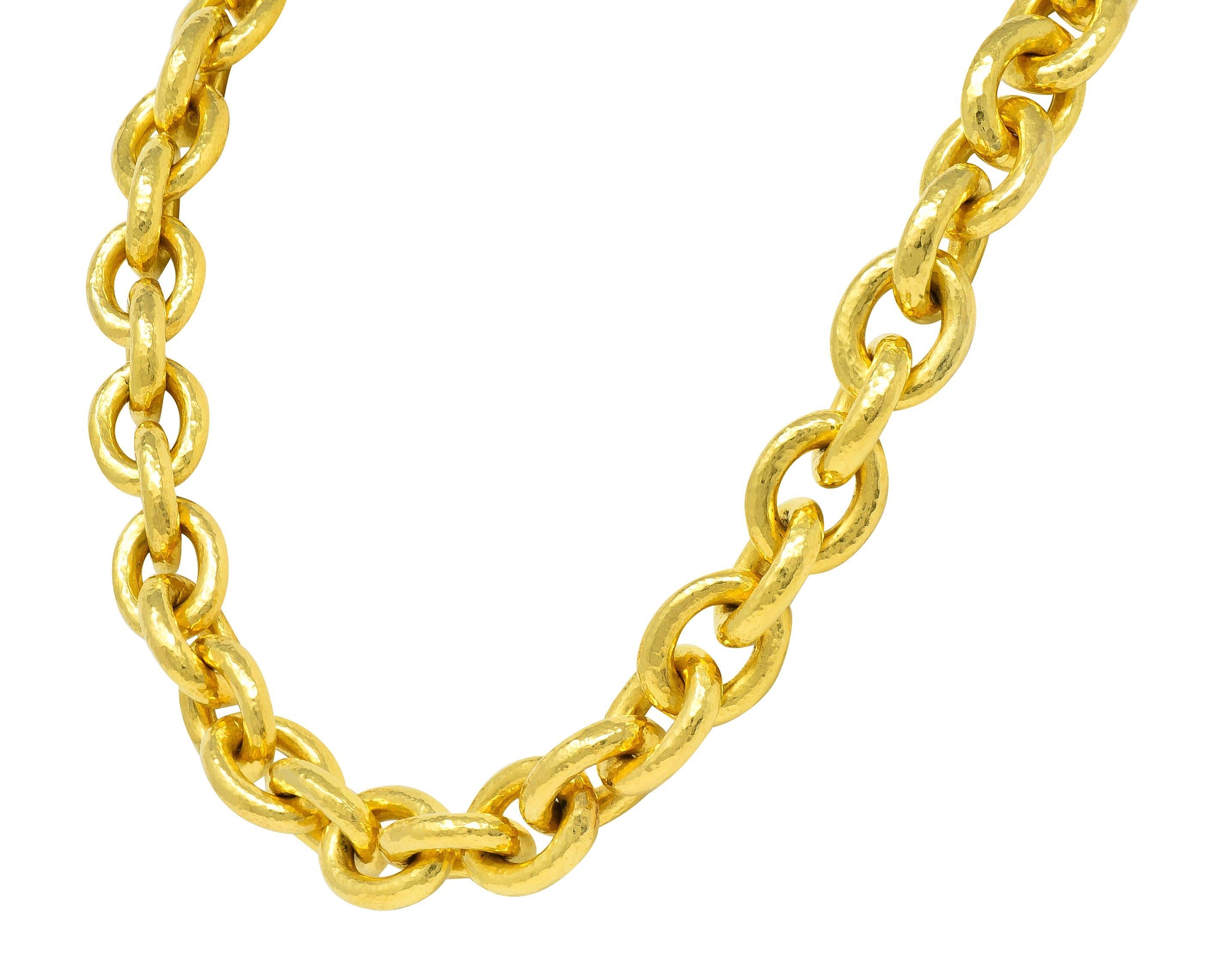 Elizabeth Locke 19 Karat Gold gehämmerte Kabel-Gliederkette Vintage Halskette (Cabochon) im Angebot