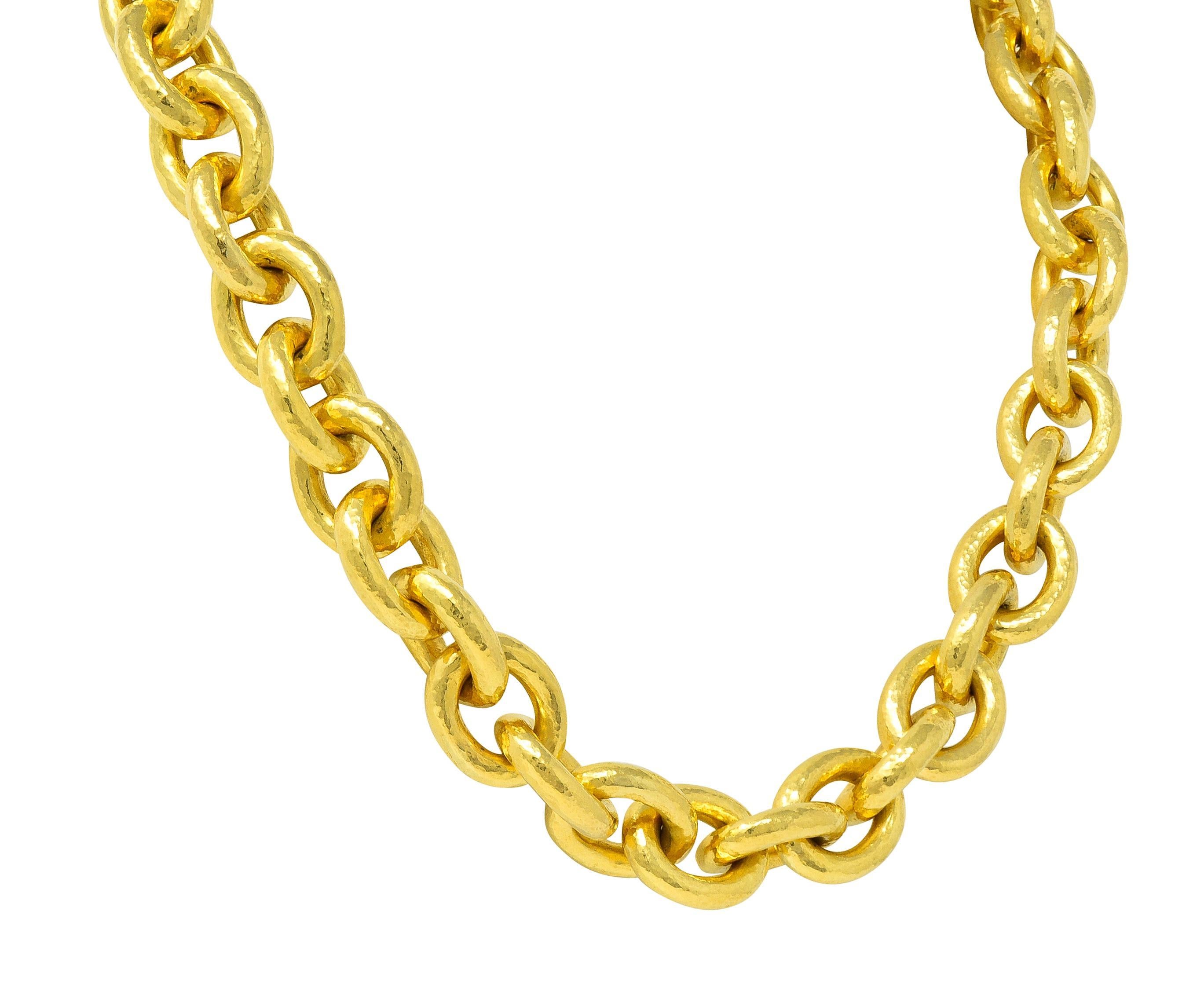 Elizabeth Locke 19 Karat Gold Hammered Cable Link Chain Vintage Necklace In Excellent Condition For Sale In Philadelphia, PA