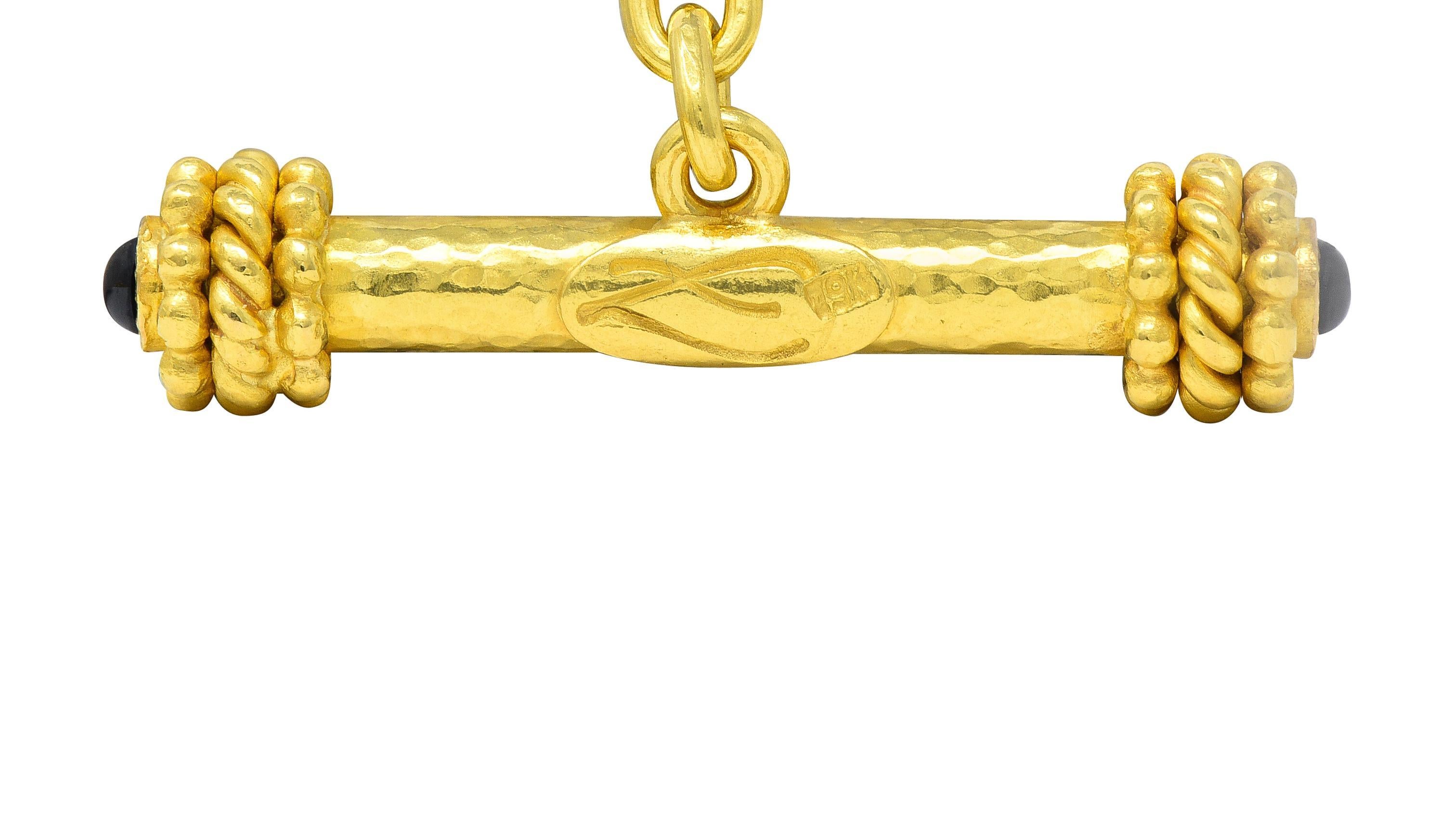 Women's or Men's Elizabeth Locke 19 Karat Gold Hammered Cable Link Chain Vintage Necklace For Sale