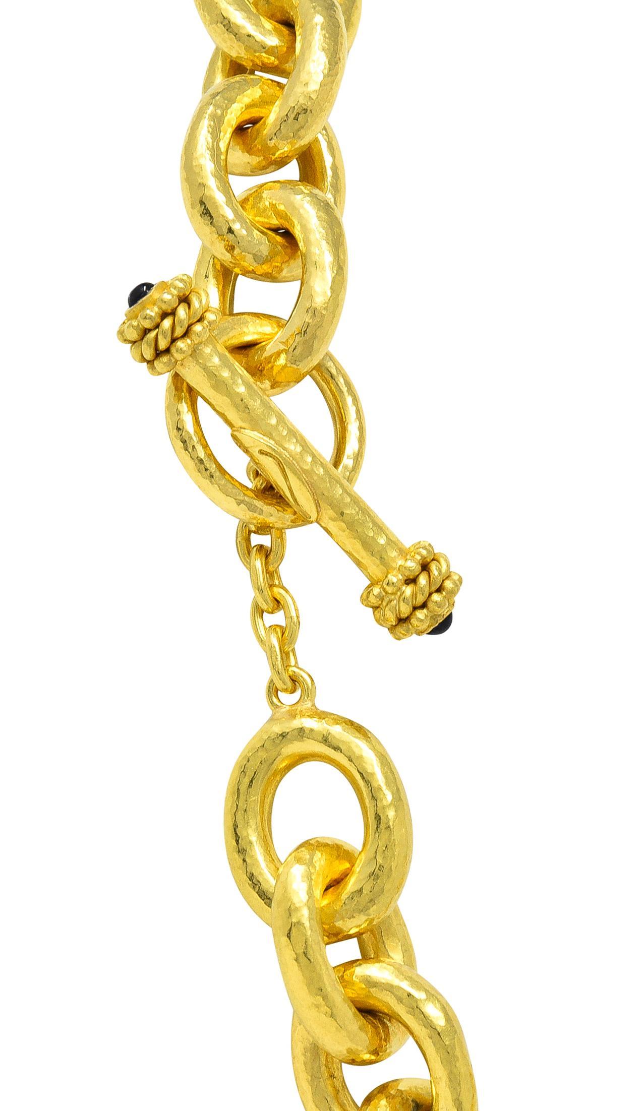 Elizabeth Locke 19 Karat Gold Hammered Cable Link Chain Vintage Necklace For Sale 1