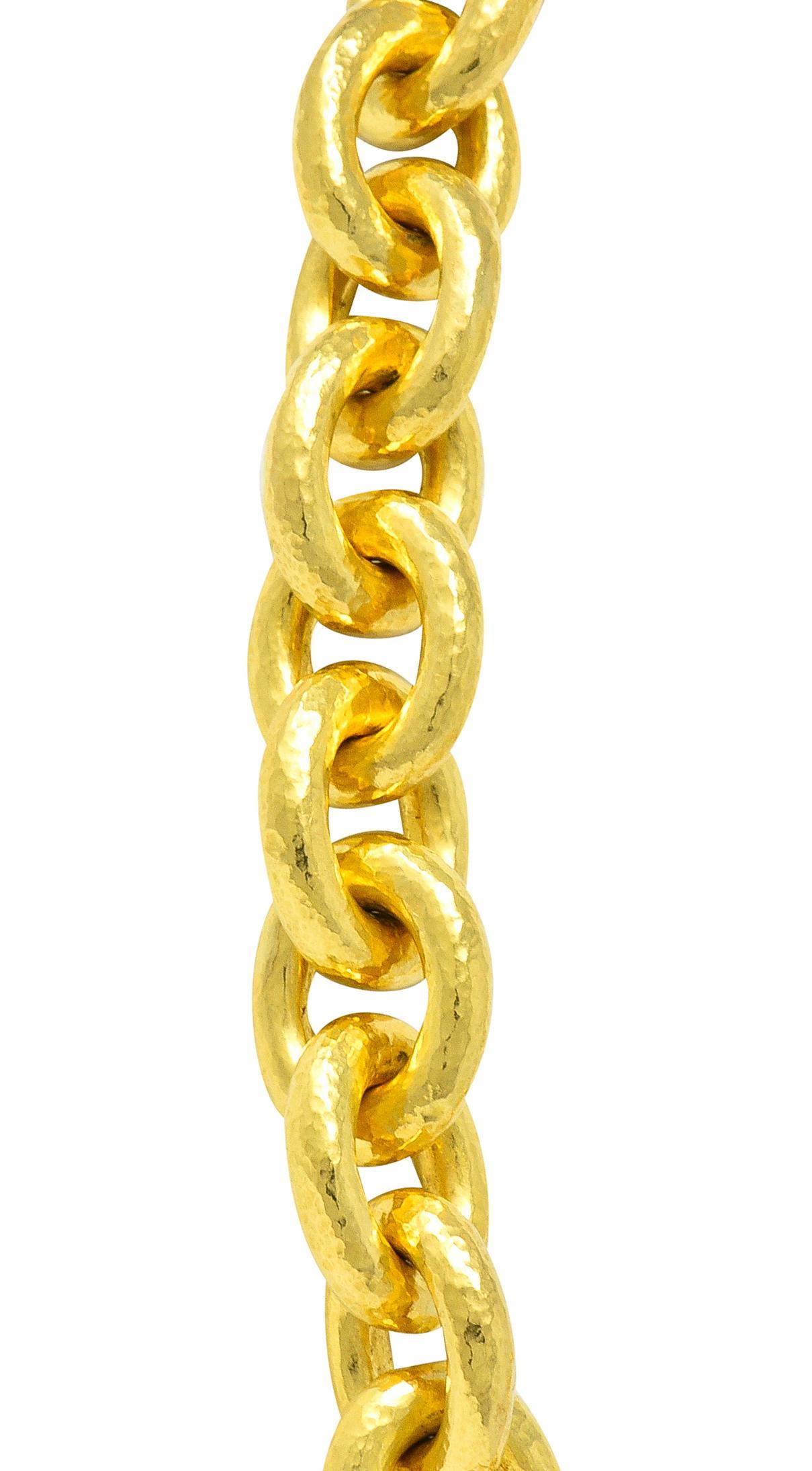 Elizabeth Locke 19 Karat Gold Hammered Cable Link Chain Vintage Necklace For Sale 2