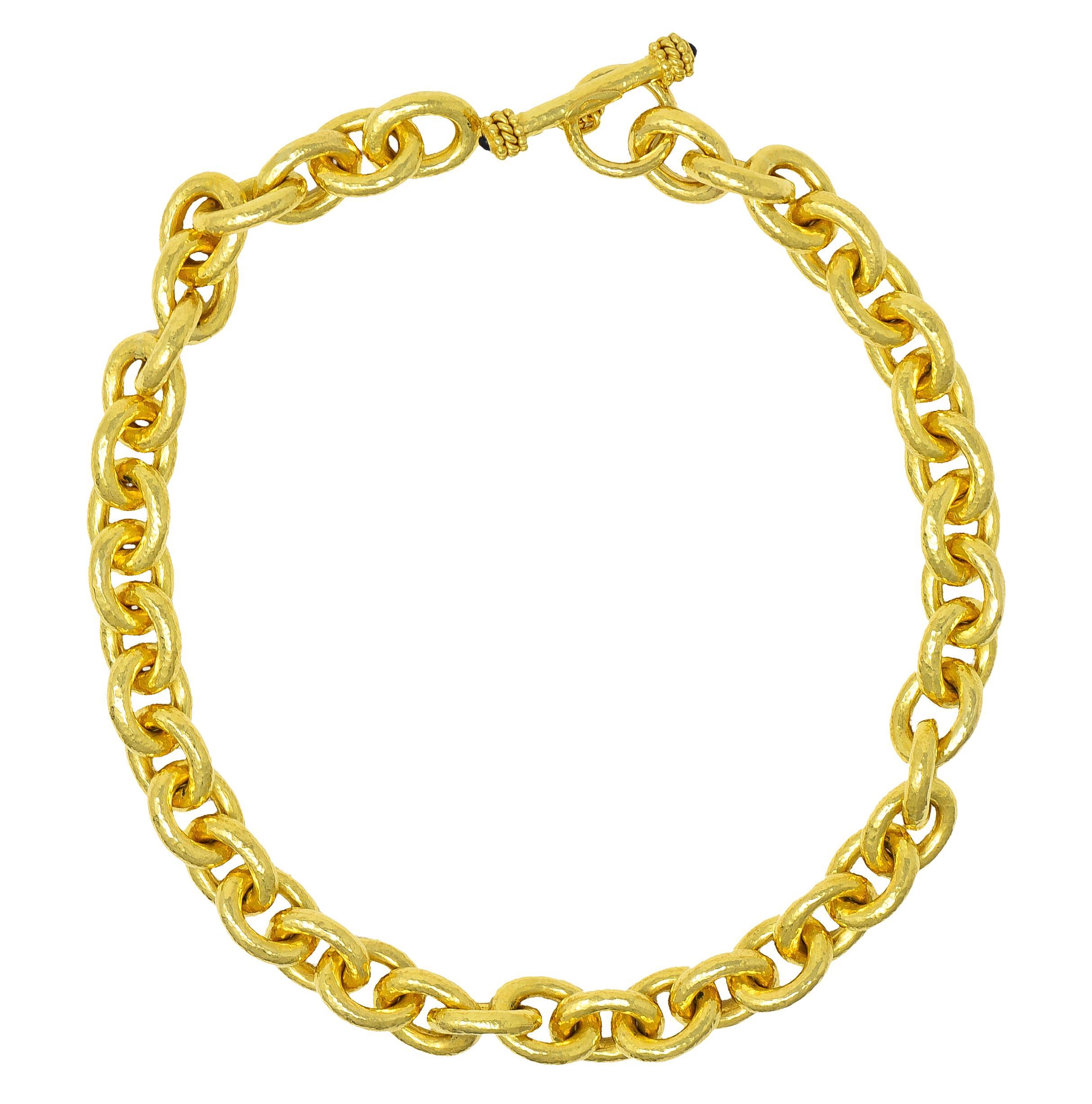 Elizabeth Locke 19 Karat Gold Hammered Cable Link Chain Vintage Necklace For Sale 4