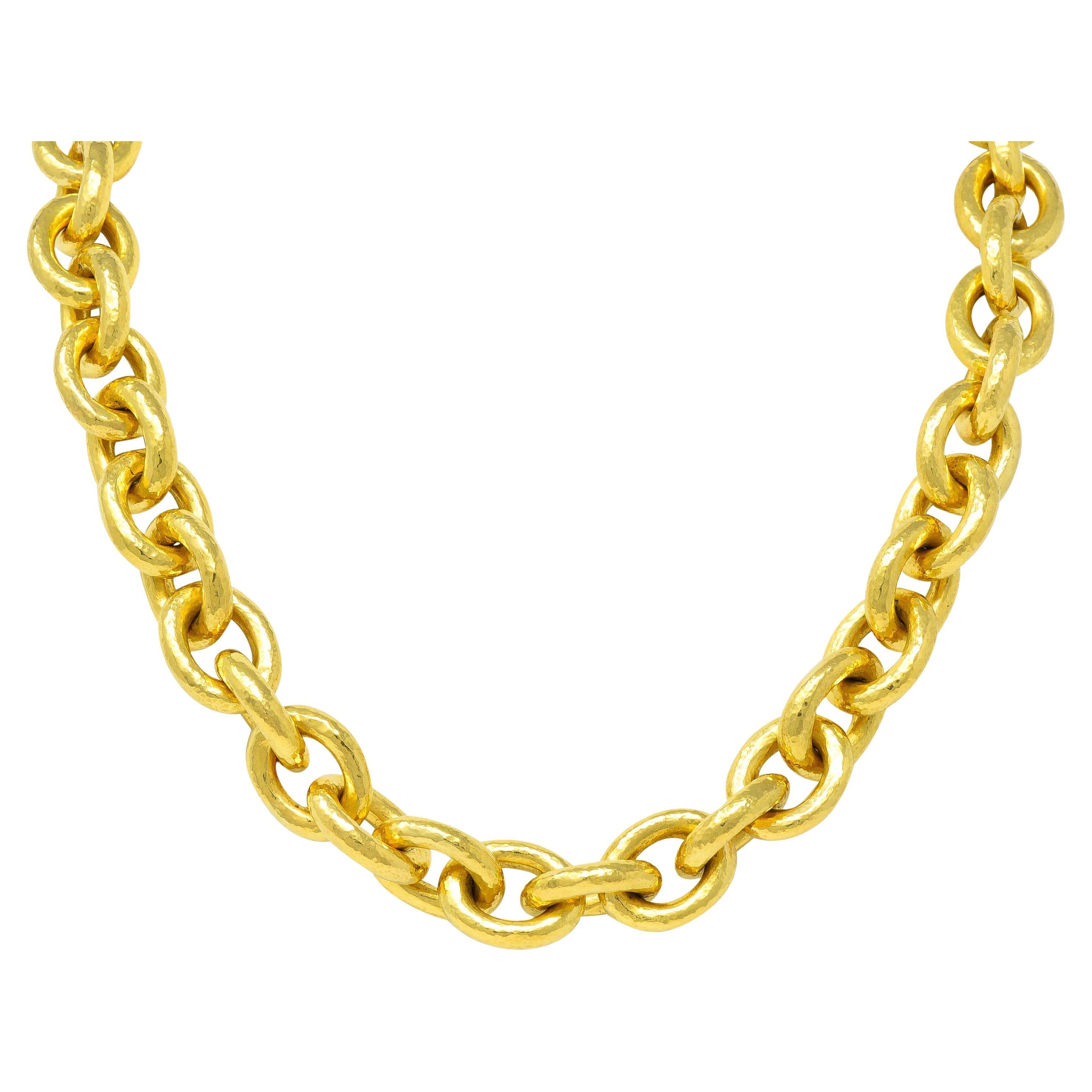 Elizabeth Locke 19 Karat Gold Hammered Cable Link Chain Vintage Necklace For Sale