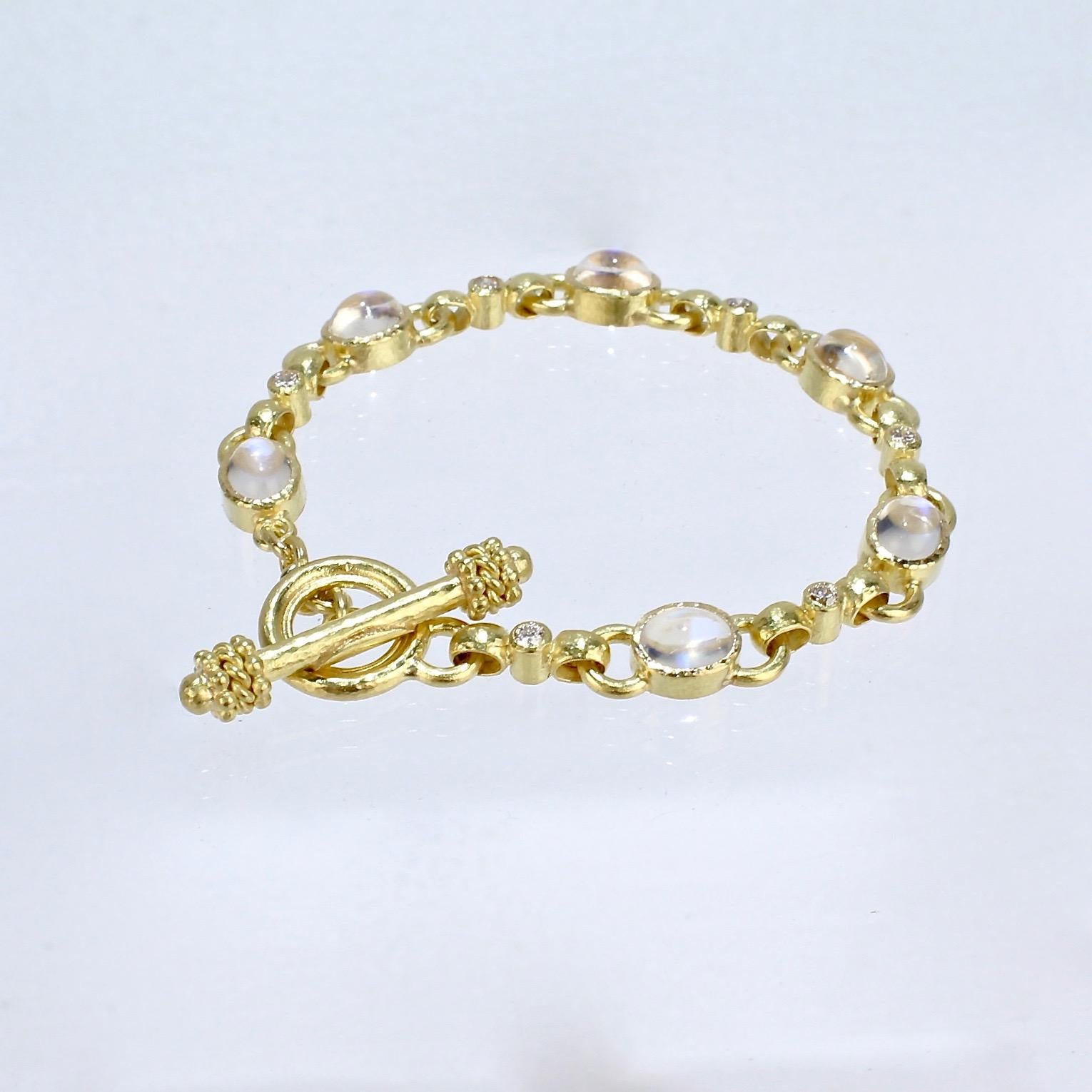 Elizabeth Locke 19 Karat Gold, Moonstone and Diamond Toggle Bracelet 1
