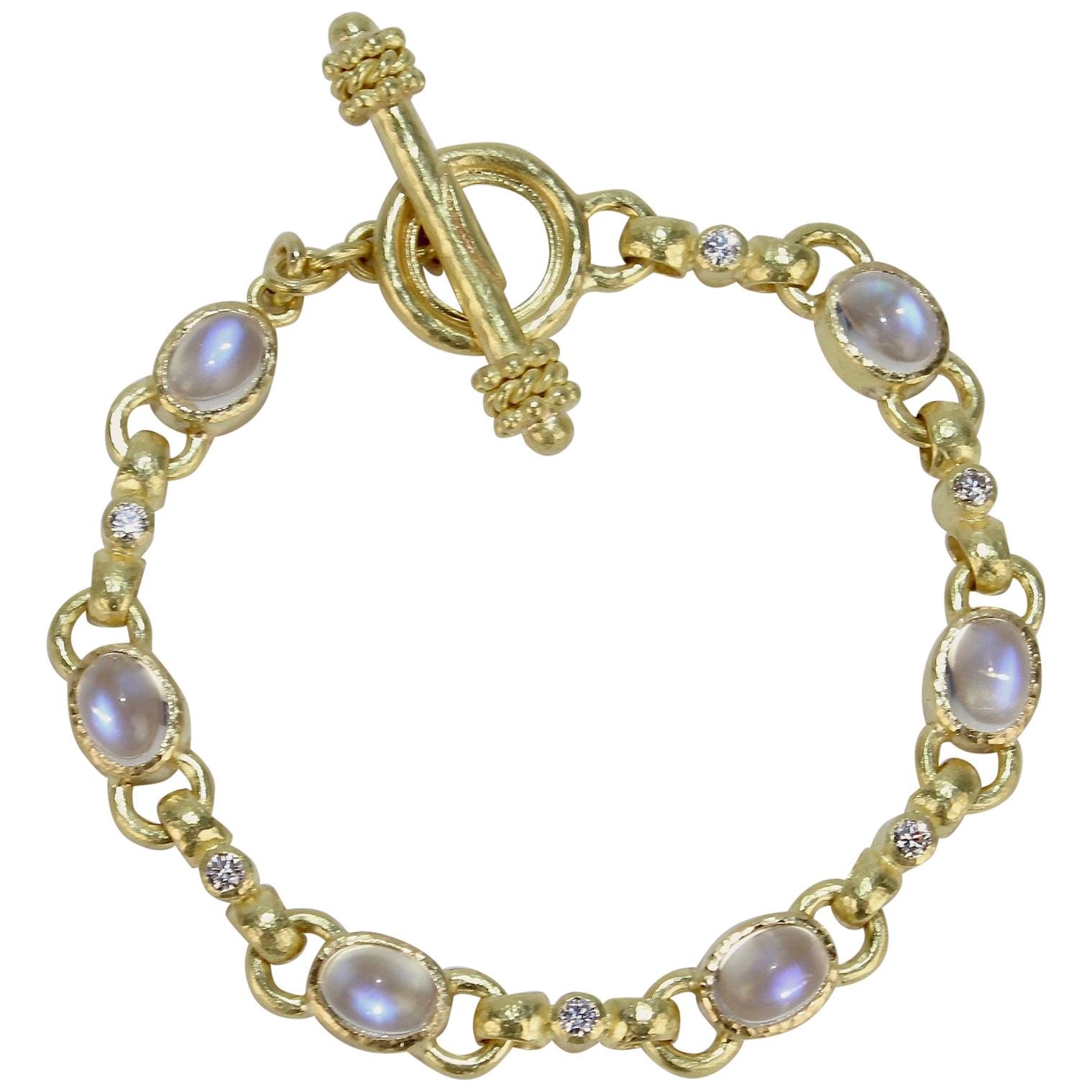 Elizabeth Locke 19 Karat Gold, Moonstone and Diamond Toggle Bracelet