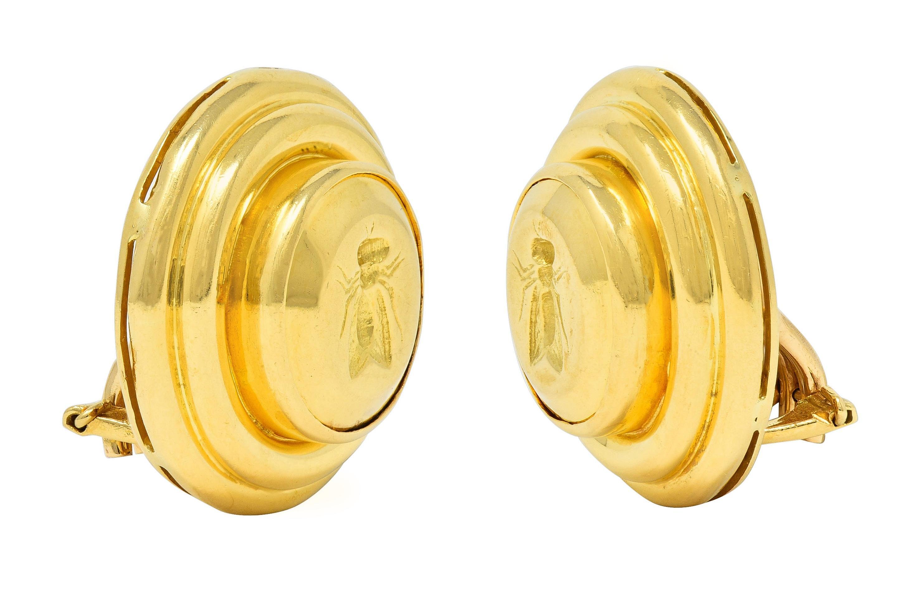 Elizabeth Locke 19 Karat Yellow Gold Fly Intaglio Insect Bug Circle Earrings For Sale 4