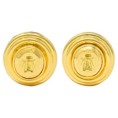 Used Elizabeth Locke 19 Karat Yellow Gold Fly Intaglio Insect Bug Circle Earrings