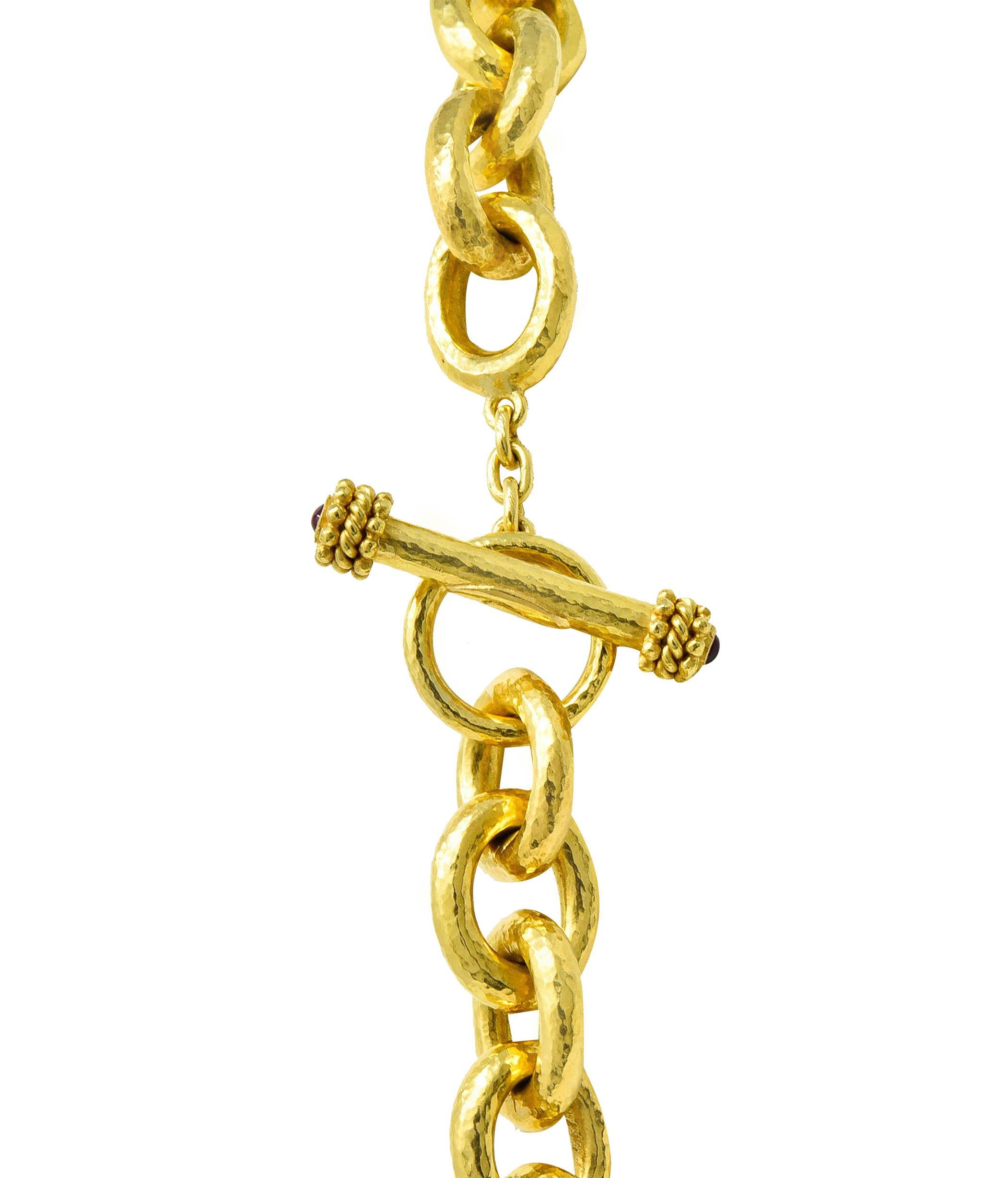 Cabochon Elizabeth Locke 19 Karat Yellow Gold Hammered Curb Link Chain Collar Necklace