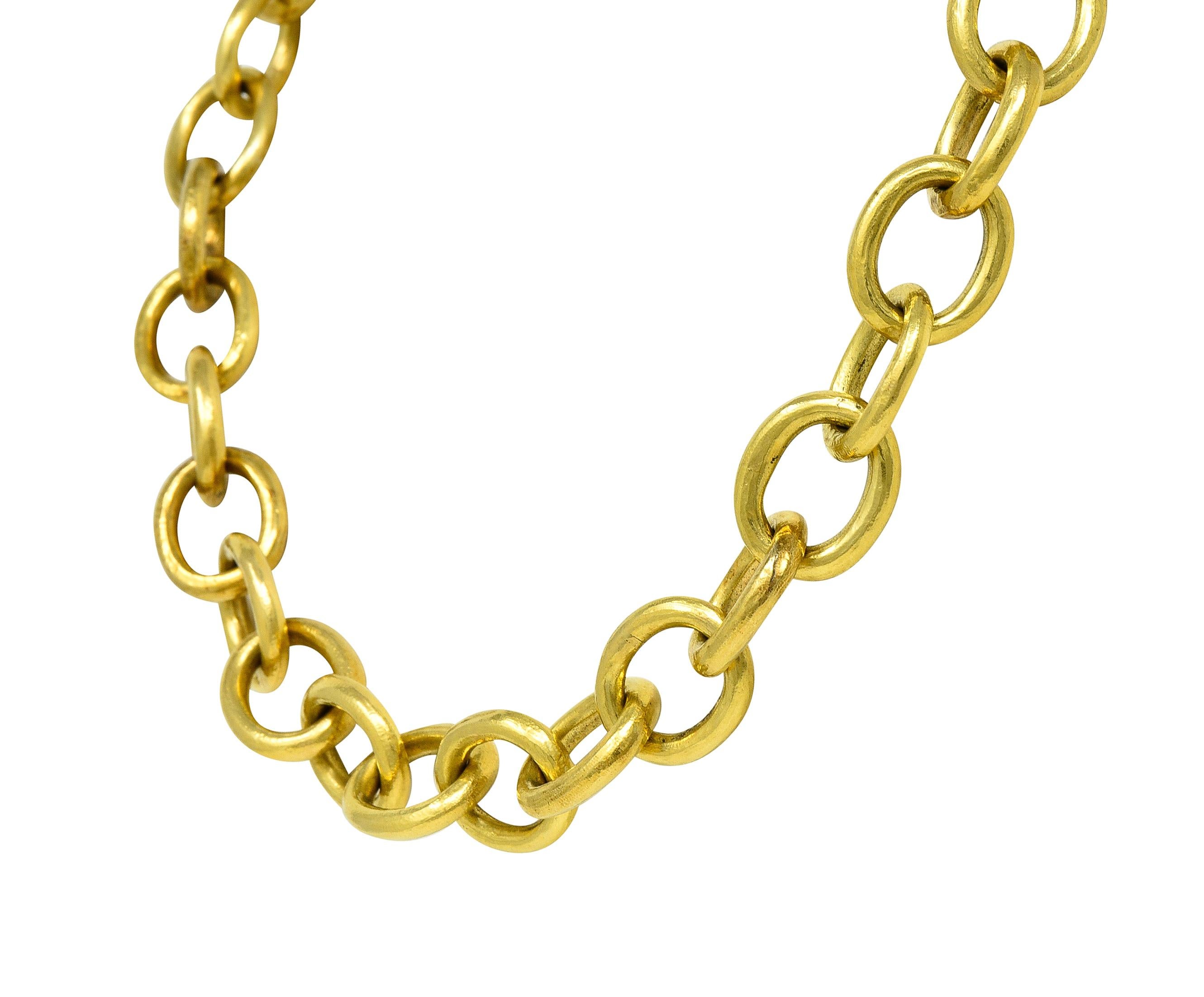 Cabochon Elizabeth Locke 1990's Sapphire 18 Karat Gold Cable Link Chain Vintage Necklace For Sale