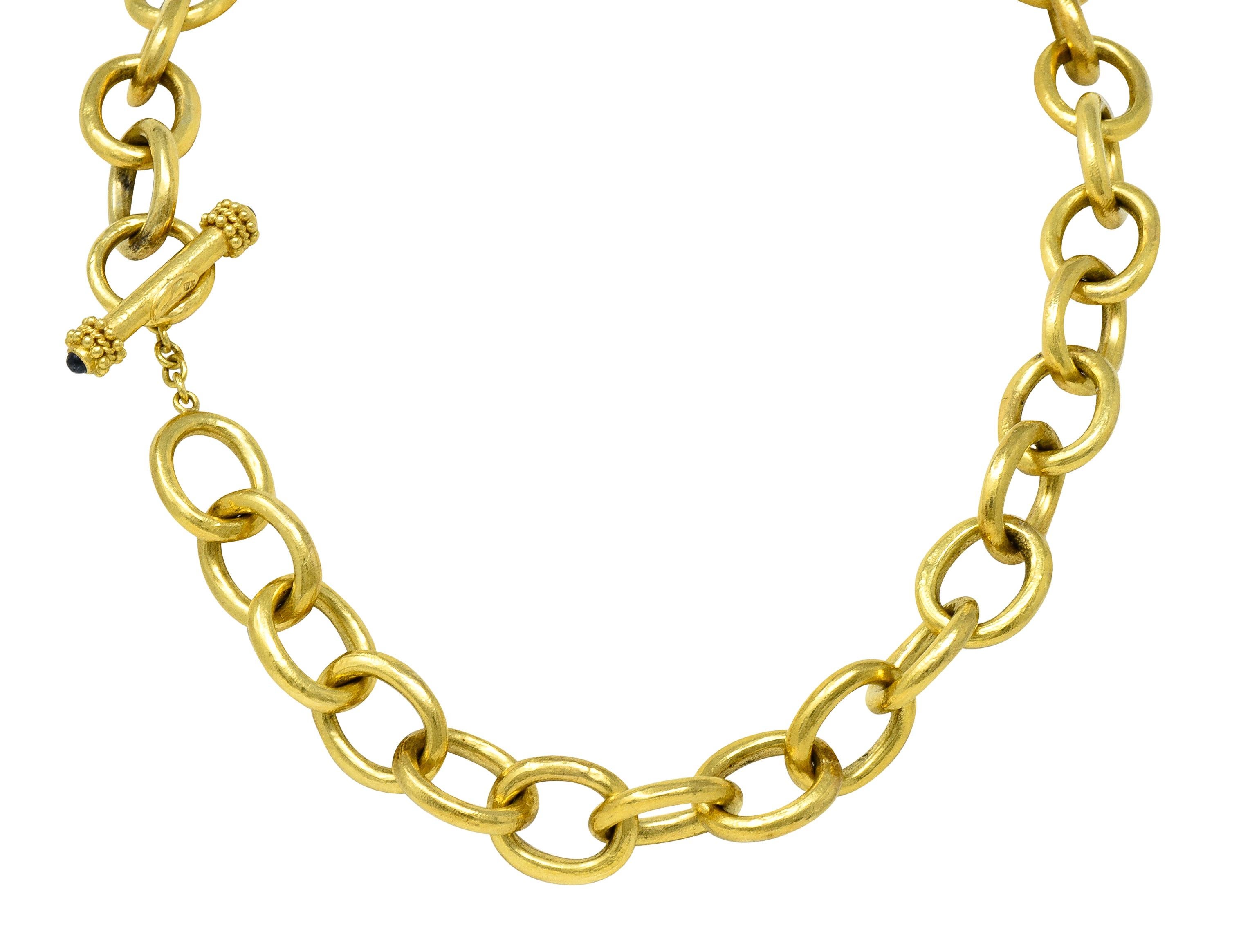 Elizabeth Locke 1990's Sapphire 18 Karat Gold Cable Link Chain Vintage Necklace In Excellent Condition For Sale In Philadelphia, PA