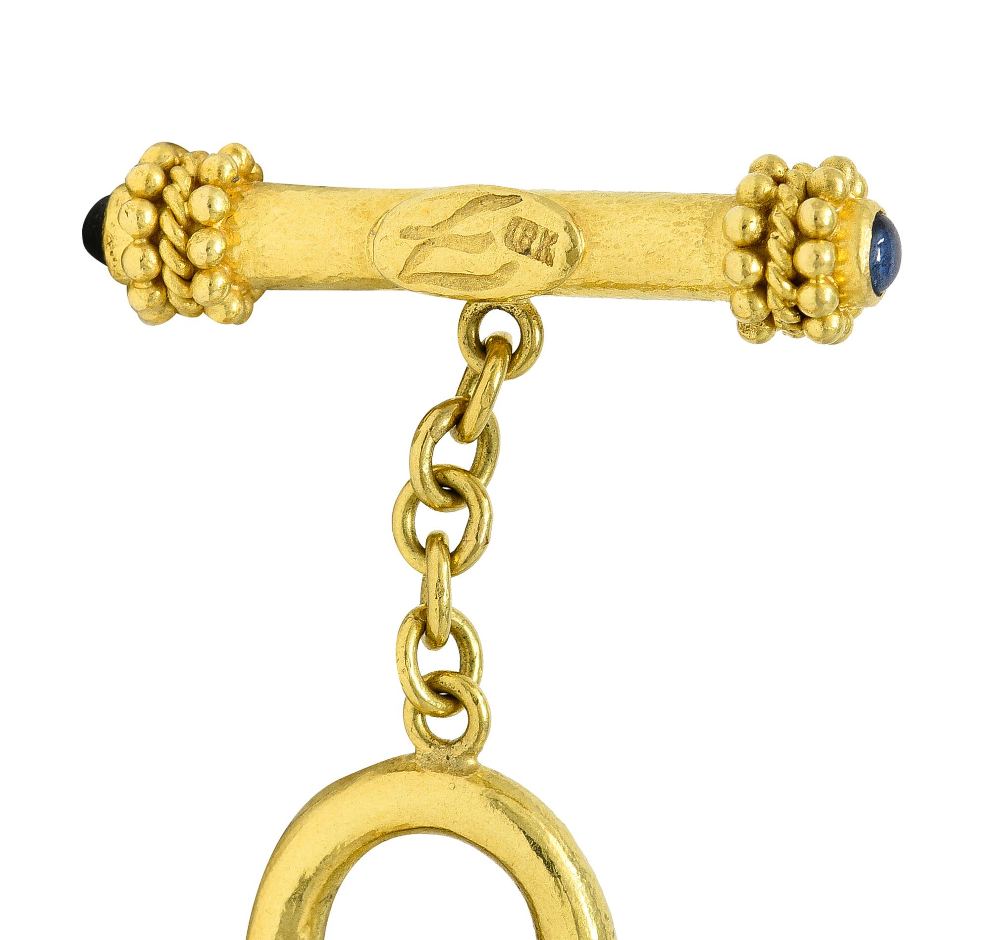 Women's or Men's Elizabeth Locke 1990's Sapphire 18 Karat Gold Cable Link Chain Vintage Necklace For Sale