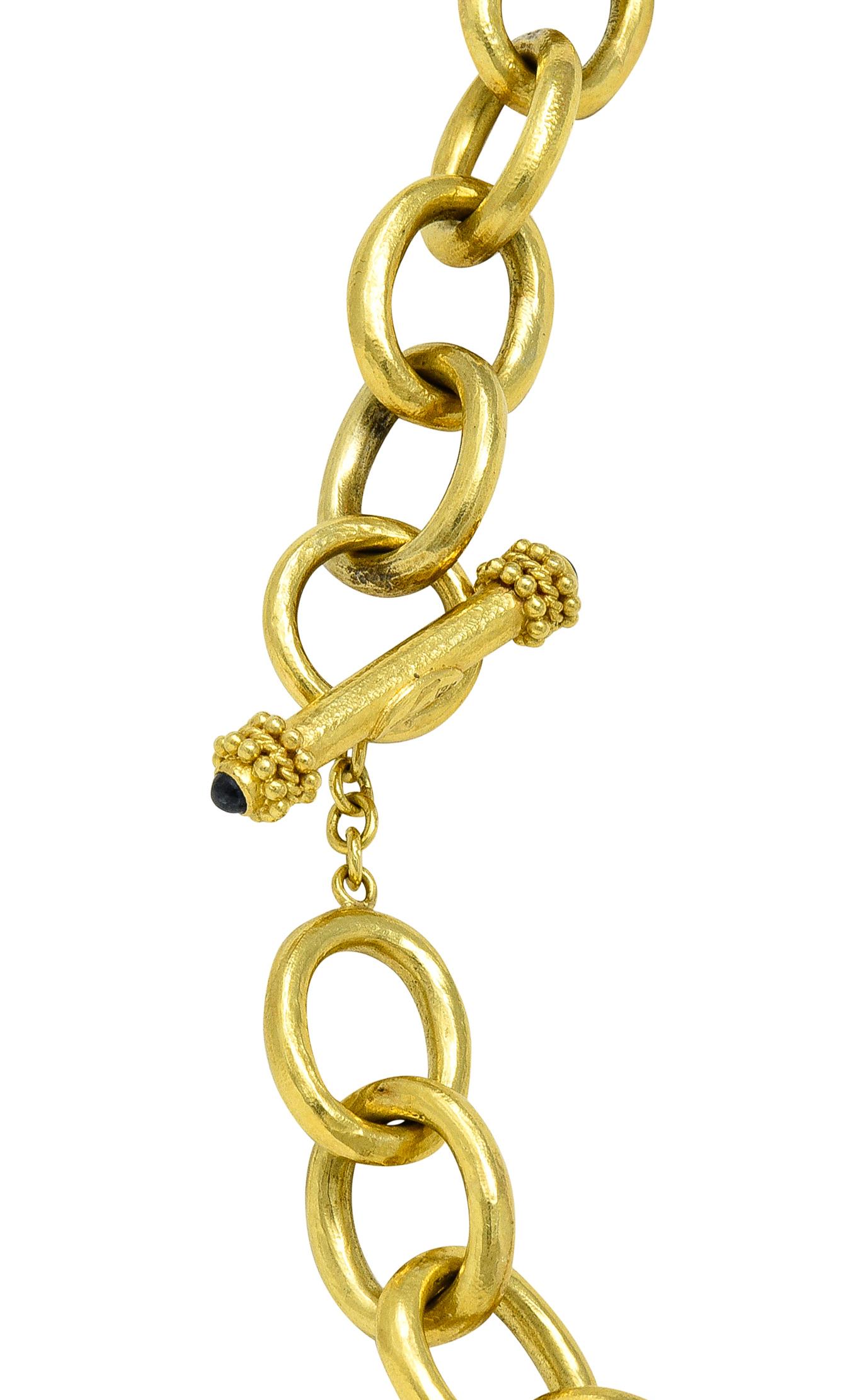Elizabeth Locke 1990's Sapphire 18 Karat Gold Cable Link Chain Vintage Necklace For Sale 1