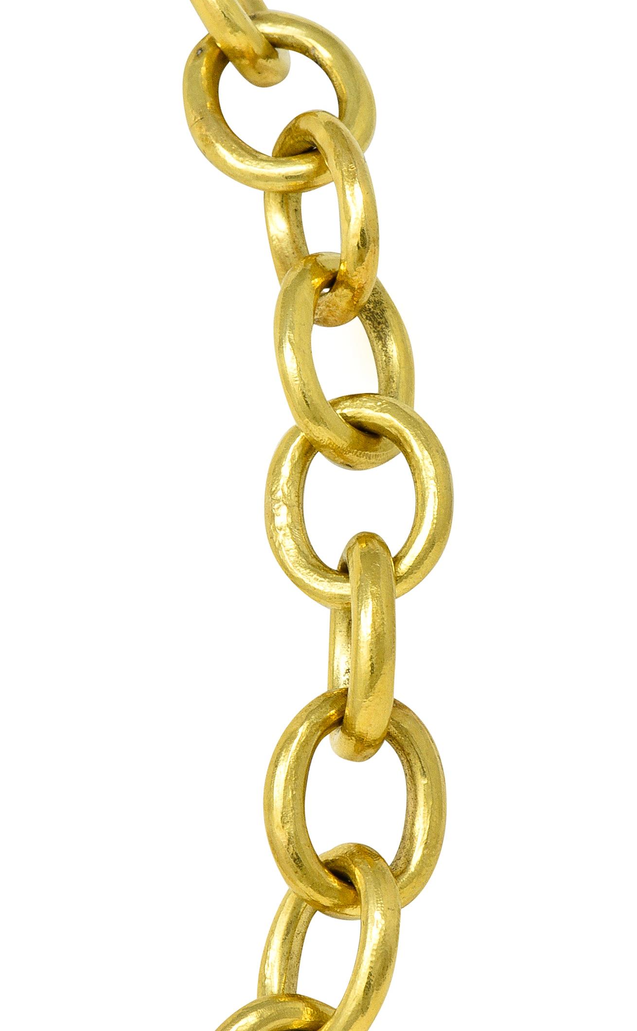 Elizabeth Locke 1990's Sapphire 18 Karat Gold Cable Link Chain Vintage Necklace For Sale 2