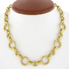 Elizabeth Locke 19K Gold 17" Hammered Finish Open Link Toggle Chain Necklace