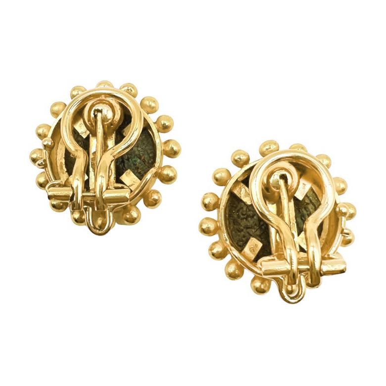 Modern Elizabeth Locke 19k Gold Ancient Coin Earrings