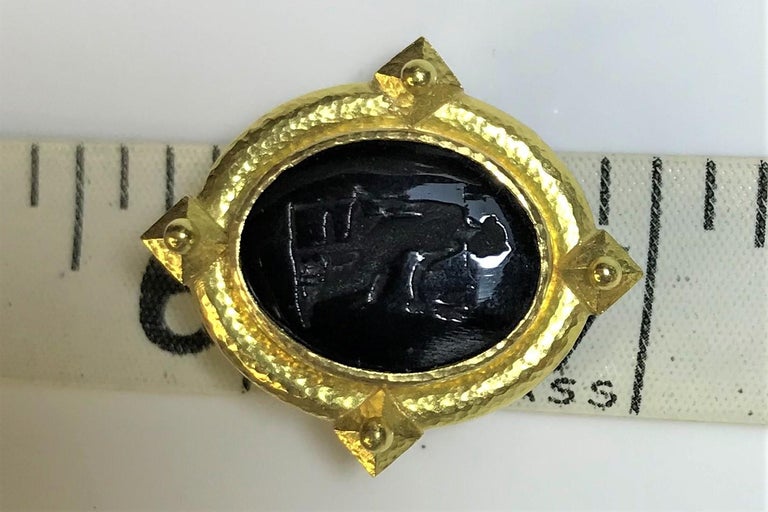 Elizabeth Locke 19 Karat Gold and Black Venetian Glass Intaglio Earrings For Sale 1