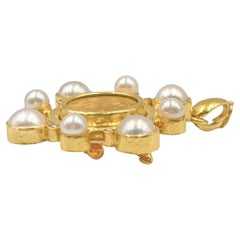 Elizabeth Locke 19k Gold Coin Pearl Diamond Pendant Brooch