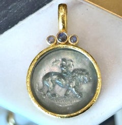 Elizabeth Locke 19k Gold Cupid Riding a Lion Pendant