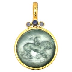 Elizabeth Locke 19k Gold Cupid Riding a Lion Pendant