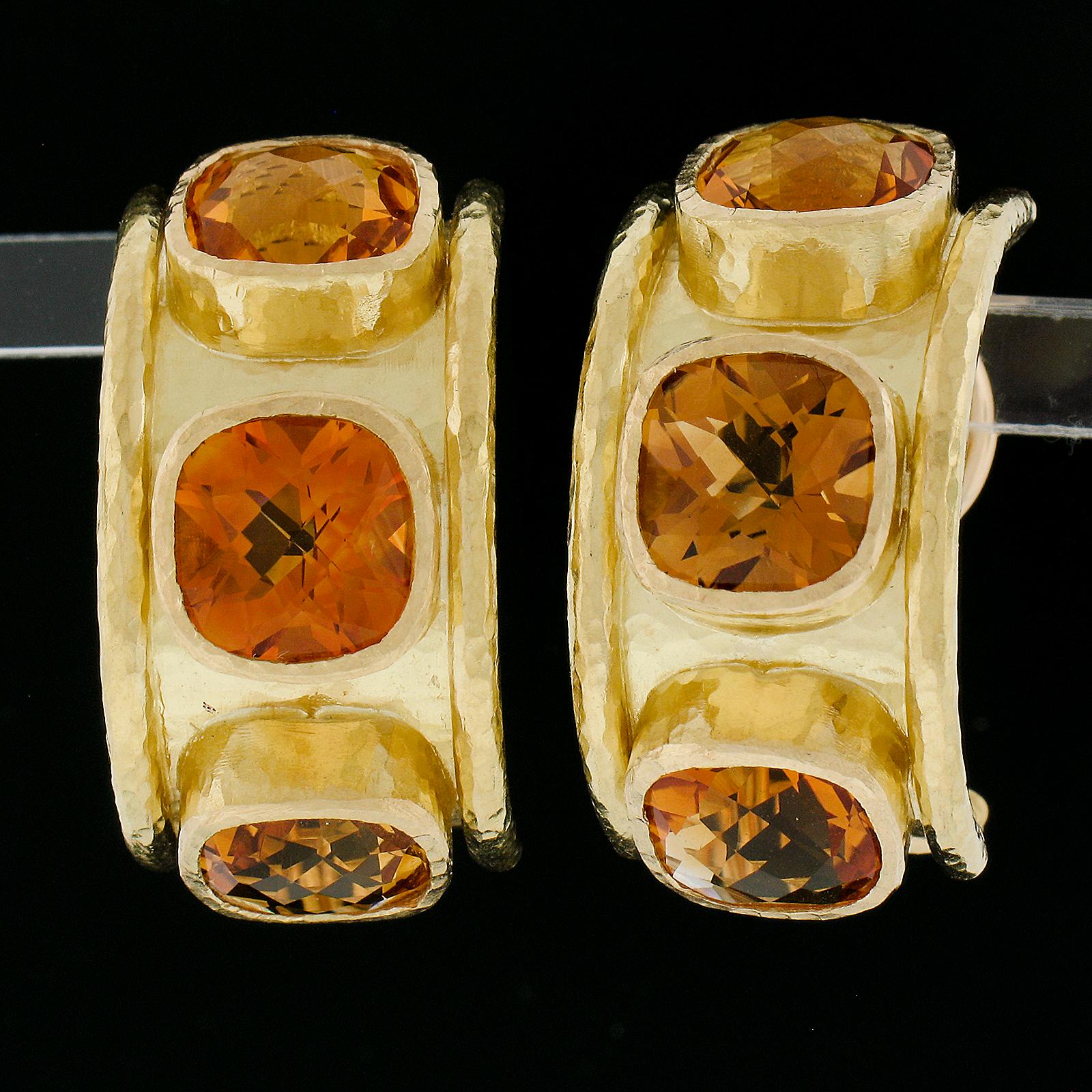 --Stone(s):--
(6) Natural Genuine Citrine - Cushion Cabochon Cut - Bezel Set - Deep Orange Color - 7.8x7.4mm each (approx.)
Backing:	Clip On or Swivel Posts w/ Omega Closures (Pierced ears are NOT required.)

Material: All Solid 19k Yellow Gold