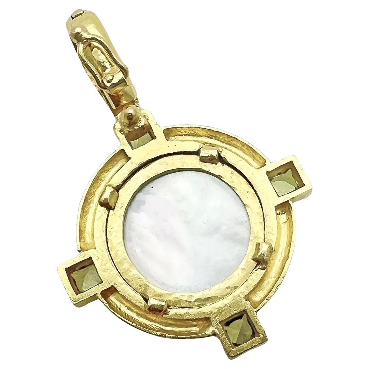 Quadrato Ciondolo con peridoto in vetro veneziano verde di Elizabeth Locke in oro 19k