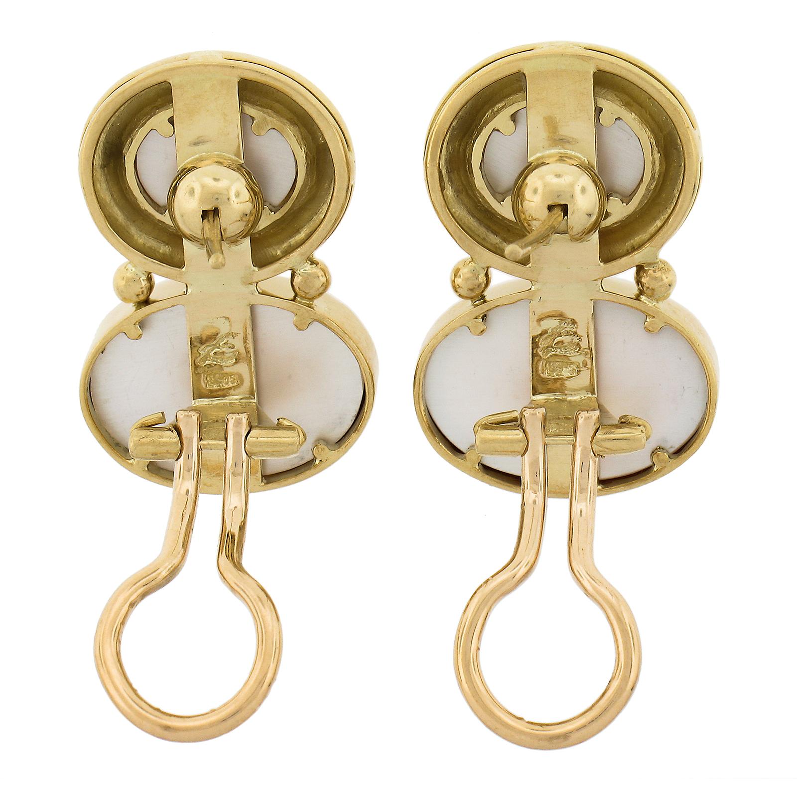 Women's Elizabeth Locke 19K Gold Intaglio & Oval Cabochon Omega/Clip On Drop Earrings For Sale