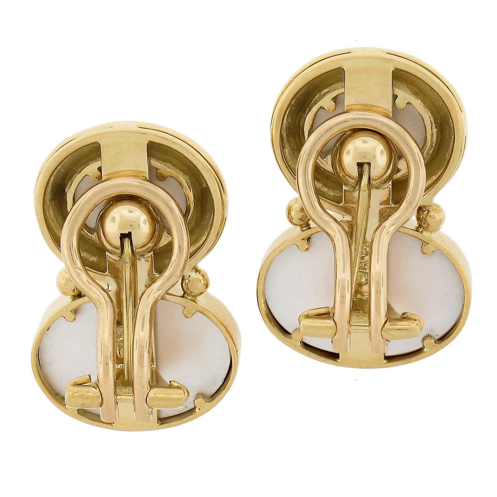 Elizabeth Locke 19K Gold Intaglio & Oval Cabochon Omega/Clip On Drop Earrings For Sale 1