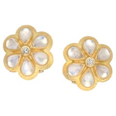 Elizabeth Locke 19k Gold Moonstone Diamond Pinwheel Earrings