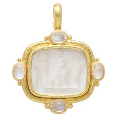 Elizabeth Locke 19k Gold & Moonstone Pendant w/ Mother-of-Pearl & Venetian Glass