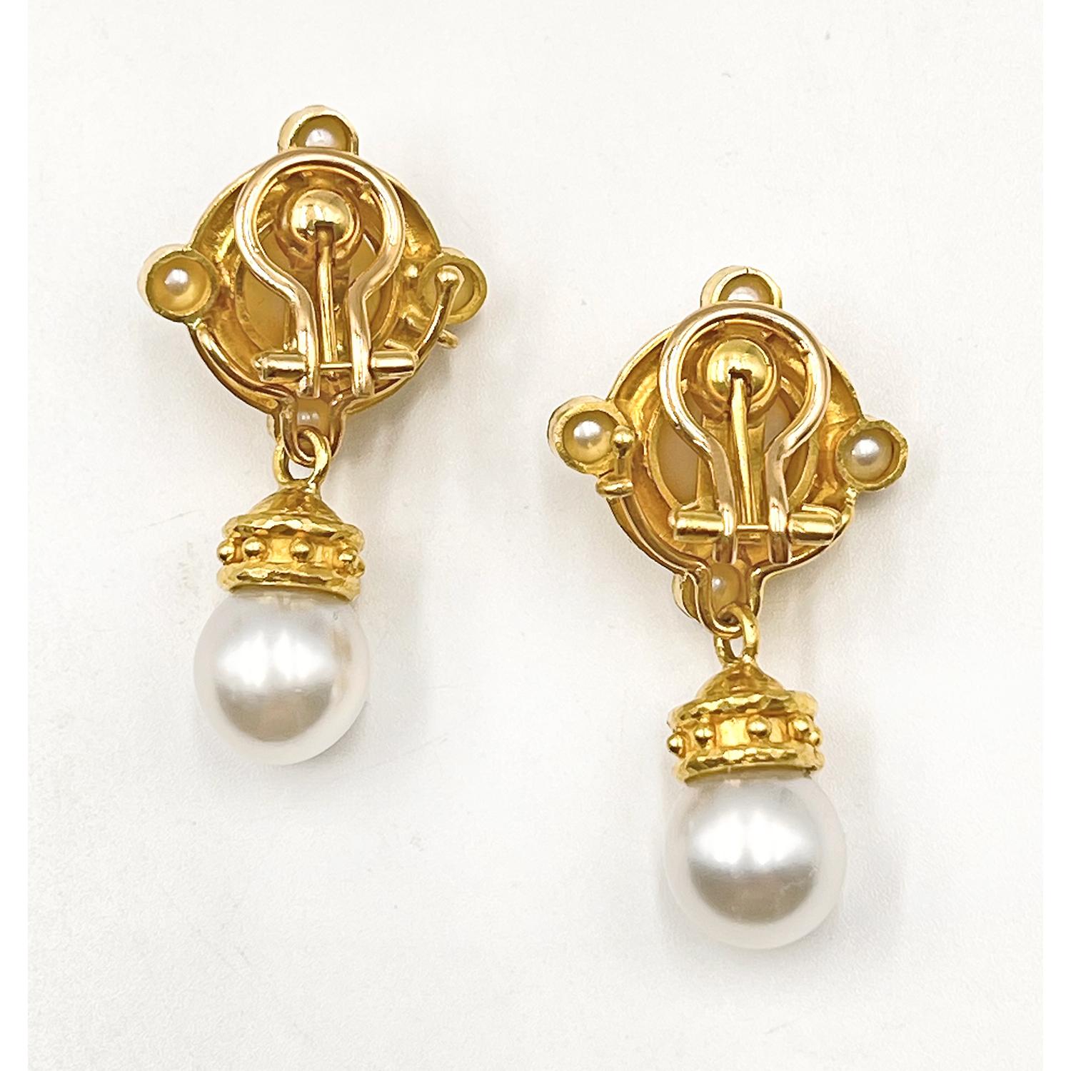 Modern Elizabeth Locke 19k Gold South Sea Pearl Drop Earrings