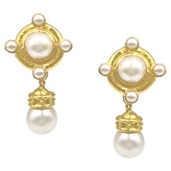 Elizabeth Locke 19k Gold South Sea Pearl Drop Earrings