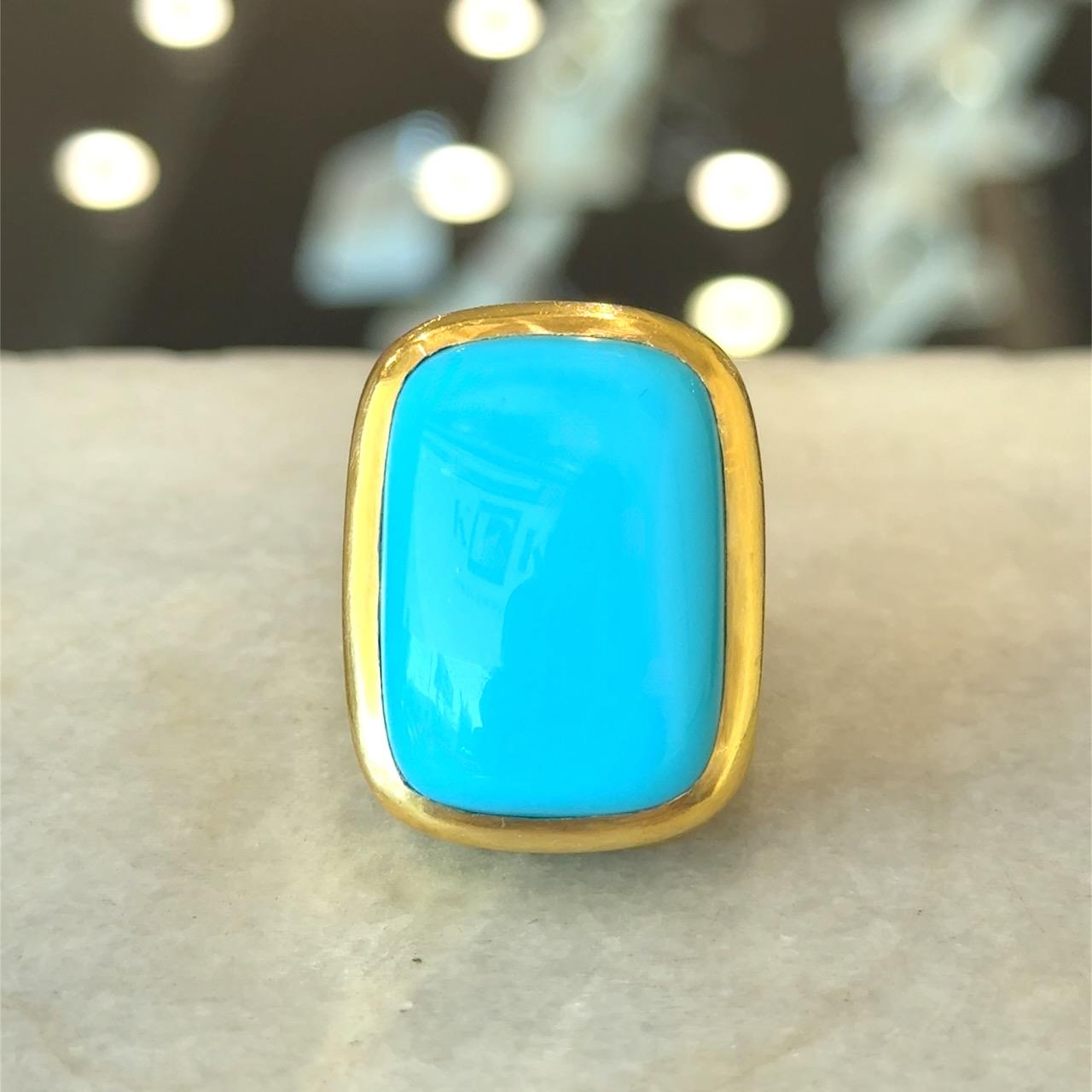 Anillo de turquesa de oro de 19 quilates Elizabeth Locke en venta 6