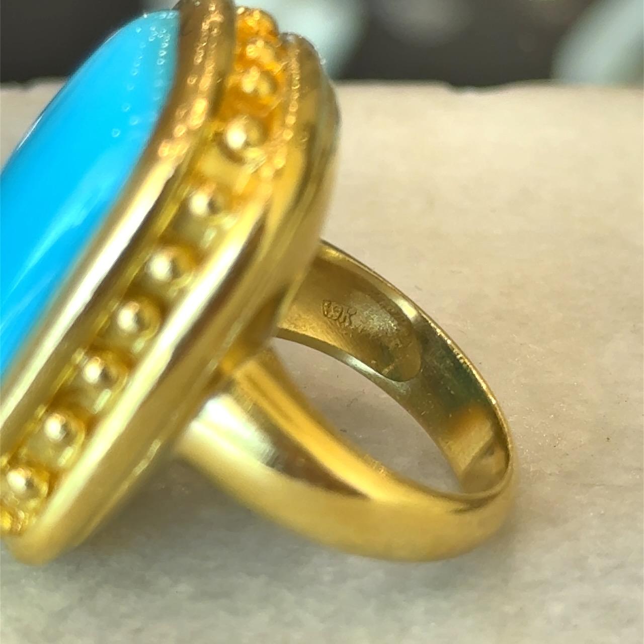 Anillo de turquesa de oro de 19 quilates Elizabeth Locke en venta 8